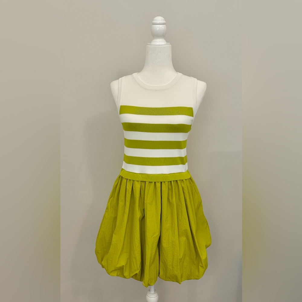 Kiwi and White Striped Mini Dress